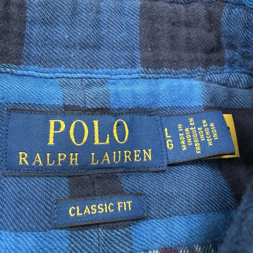 Polo Ralph Lauren Classic Fit Plaid Double Face Shirt Blue Buffalo Flannel Men L